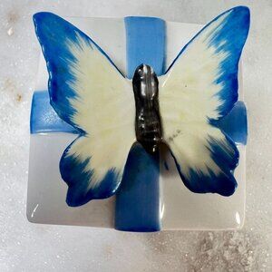 Vtg Butterfly Ceramic Trinket Ring Box Blue & White Gift Design Shafford Japan‎